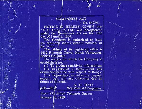 cover of book by N.E. Thing Co. 'Companies Act'. Brick Press, 2020, edition of 500.